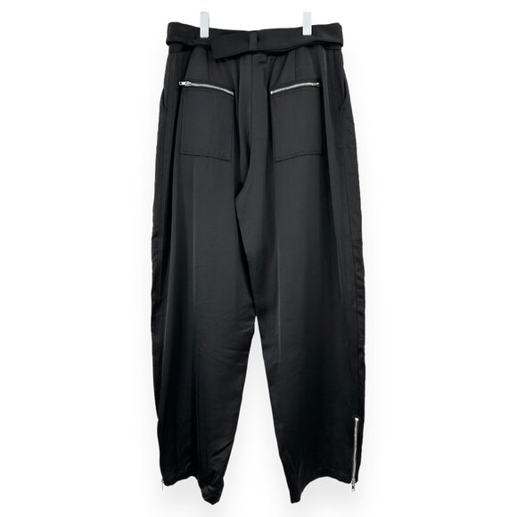 Saint Art Courtney Mid Rise Charmeuse Pant - Black Loose Fit Satin Cargo Pants - Picture 5 of 14